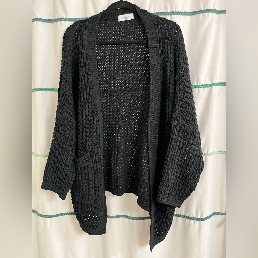 Black Chunky Knit Open-Front Cardigan